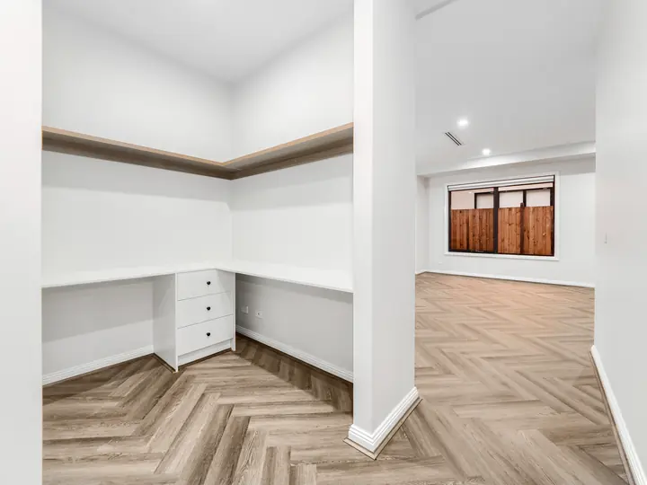 Built-in study nook with drawers, in a single-storey home Oakview built in Clyde North