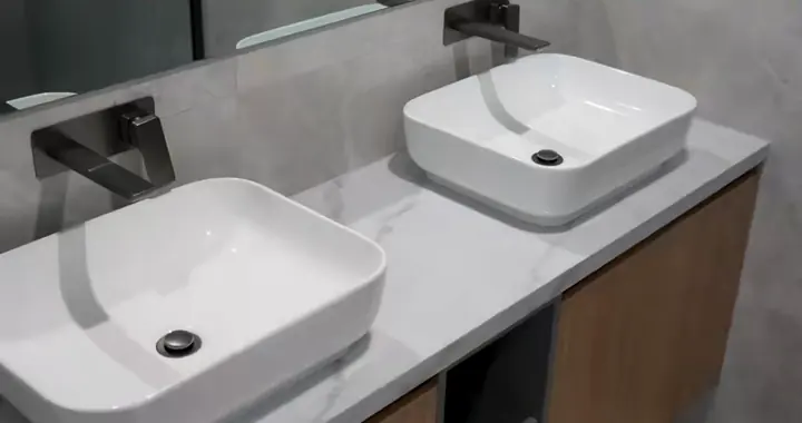 Double vanity with vessel basins, in the Sienna 23 by Oakview Homes